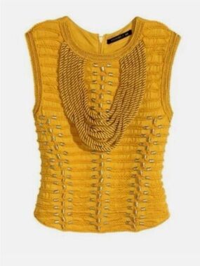 Balmain & H&M Collab - Yellow Rope-Detail Knit Top Size 4 (new)